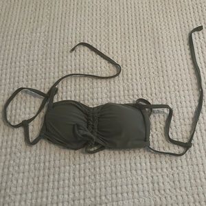AE Aerie Olive Green Ruched Bandeau Bikini Top Halter Swimsuit XS